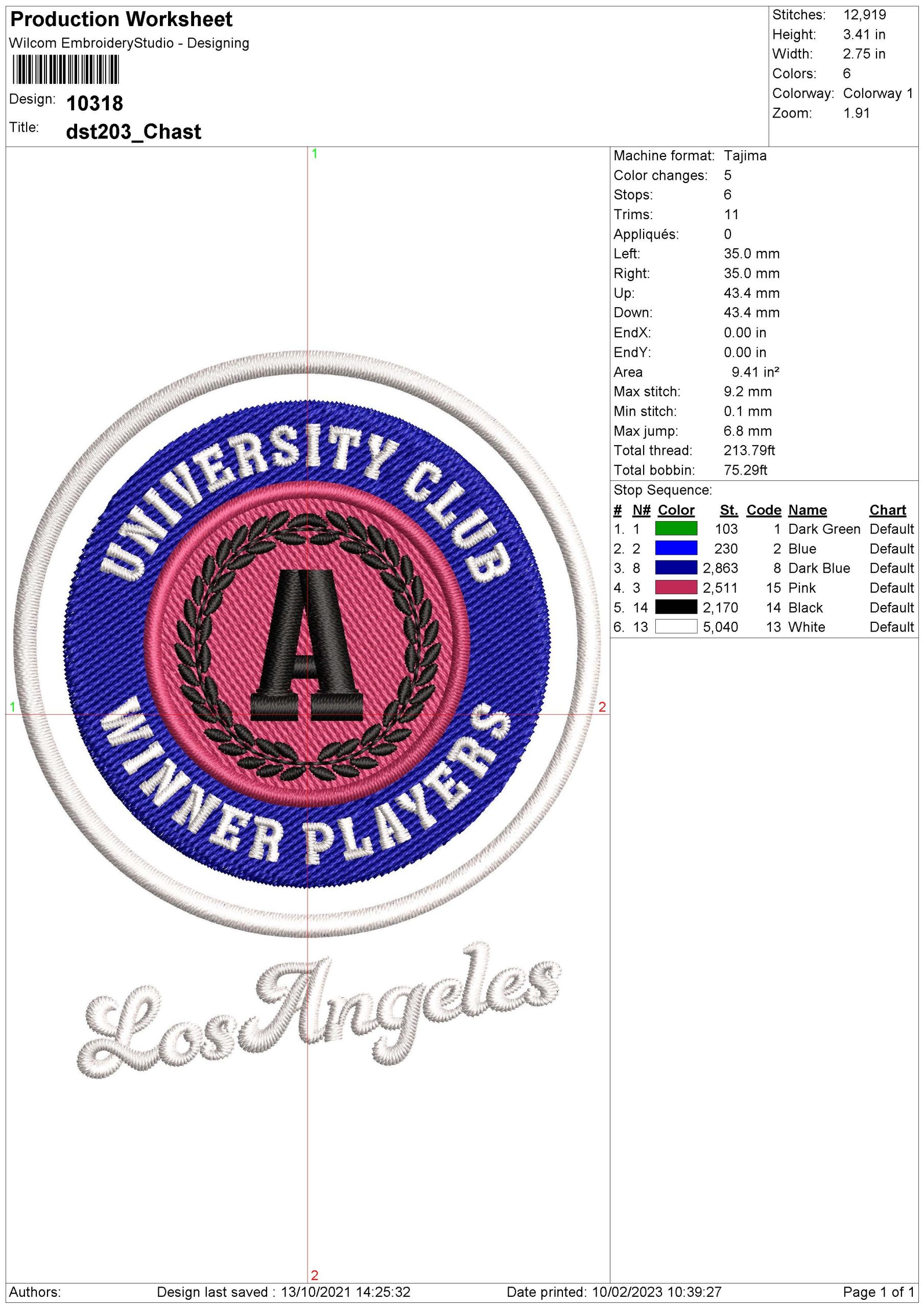 University Club Embroidery logo.