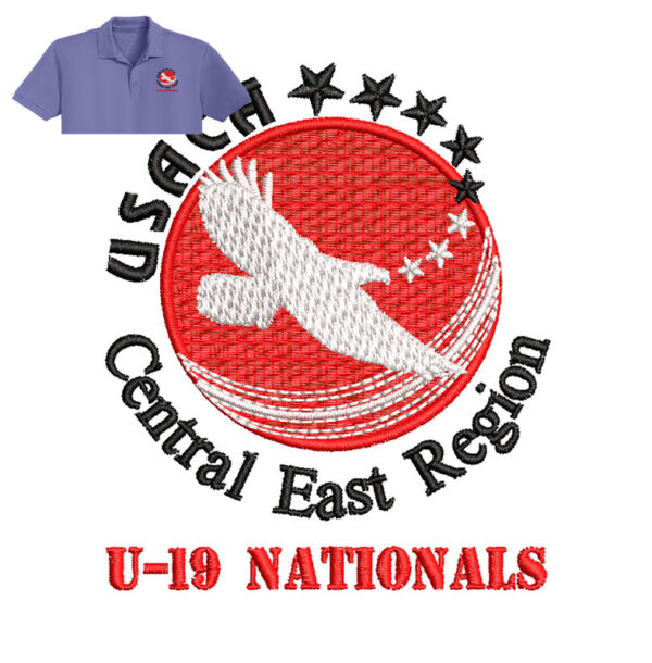 Usaca Central Embroidery logo for Polo Shirt.